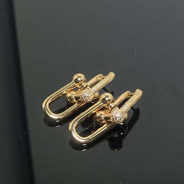 Classic Brand Tiffany Earrings New Half Diamond Double U Earrings Factory Direct Sales Free Shipping 