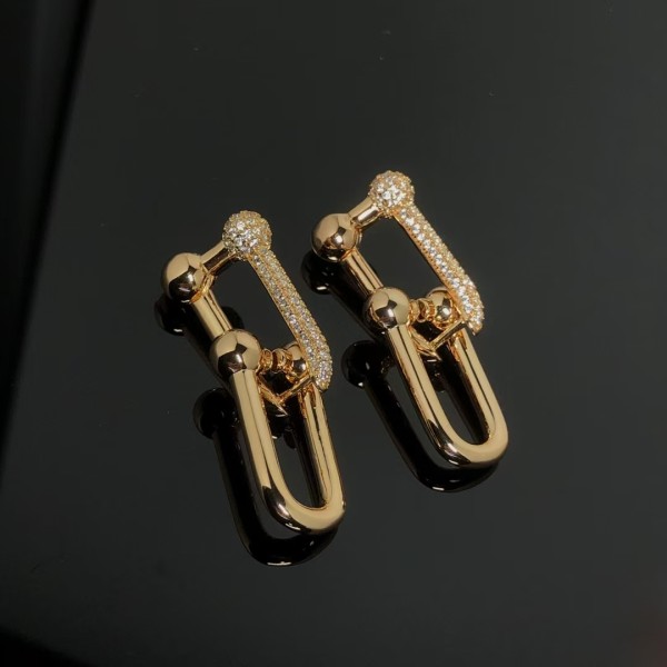 Classic Brand Tiffany Earrings New Half Diamond Double U Earrings Factory Direct Sales Free Shipping