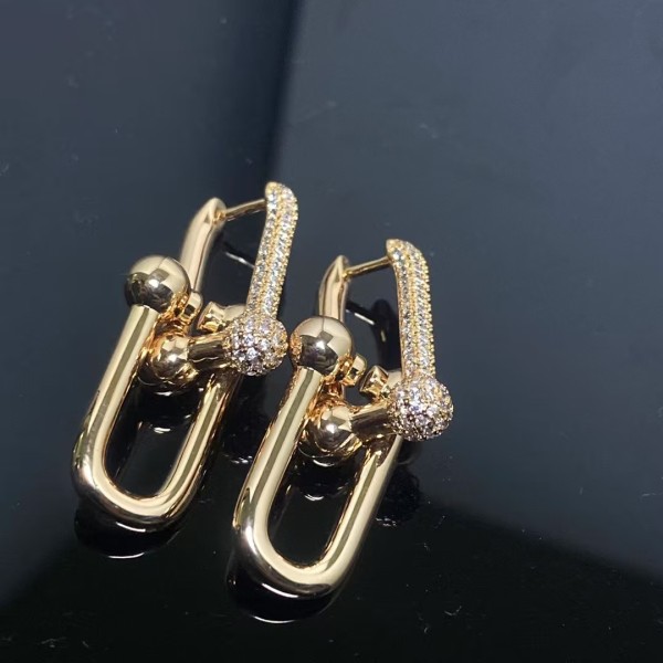 Classic Brand Tiffany Earrings New Half Diamond Double U Earrings Factory Direct Sales Free Shipping