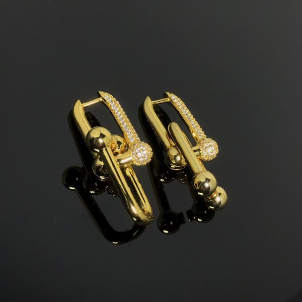 Classic Brand Tiffany Earrings New Half Diamond Double U Earrings Factory Direct Sales Free Shipping