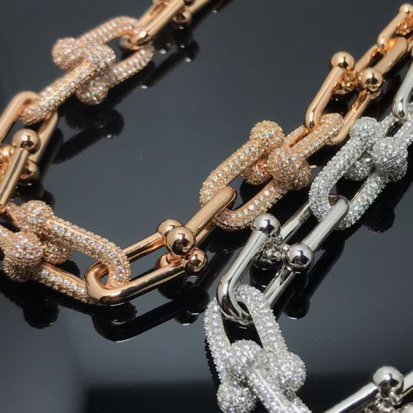 Classic Brand Tiffany Necklace New Diamond Inlaid Horseshoe Double U Bamboo Knot Necklace Factory Direct Sales Free Shipping