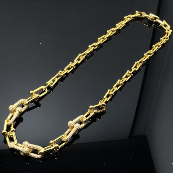 Classic Brand Tiffany Necklace New Diamond Inlaid Horseshoe Double U Bamboo Knot Necklace Factory Direct Sales Free Shipping