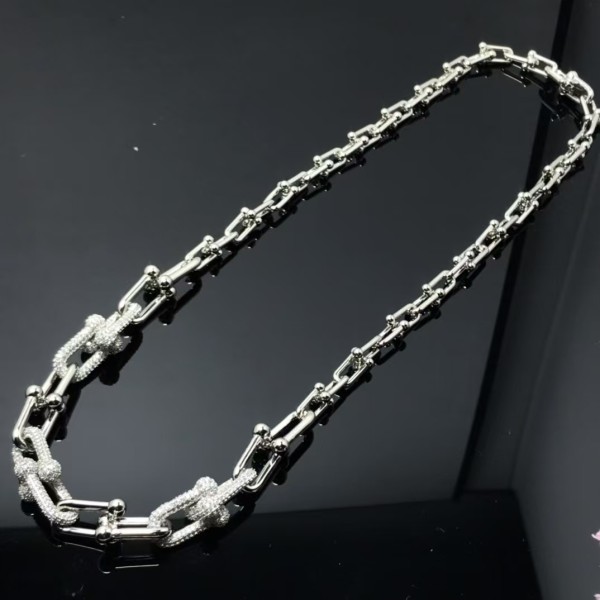 Classic Brand Tiffany Necklace New Diamond Inlaid Horseshoe Double U Bamboo Knot Necklace Factory Direct Sales Free Shipping