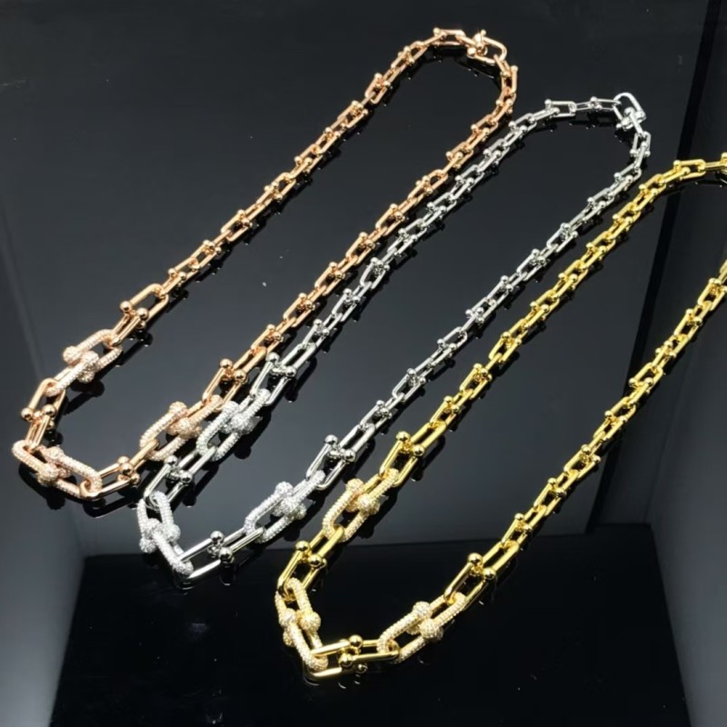 Classic Brand Tiffany Necklace New Diamond Inlaid Horseshoe Double U Bamboo Knot Necklace Factory Direct Sales Free Shipping