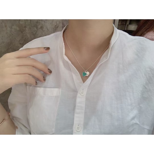 Classic Brand Tiffany Necklace Classic Blue Enamel Double Heart Pendant Necklace Factory Direct Sales Free Shipping