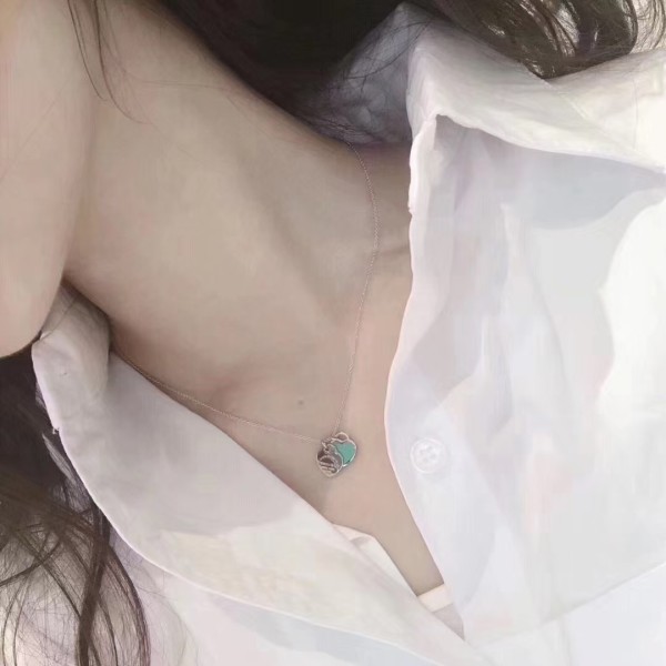Classic Brand Tiffany Necklace Classic Blue Enamel Double Heart Pendant Necklace Factory Direct Sales Free Shipping
