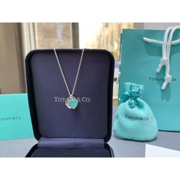 Classic Brand Tiffany Necklace Classic Blue Enamel Double Heart Pendant Necklace Factory Direct Sales Free Shipping