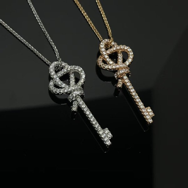 Classic Brand Tiffany Necklace New woven rope knot full diamond key necklace Factory Direct Sales Free Shipping