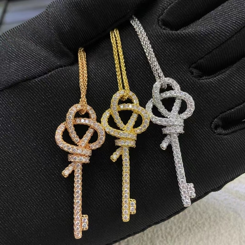 Classic Brand Tiffany Necklace New woven rope knot full diamond key necklace Factory Direct Sales Free Shipping