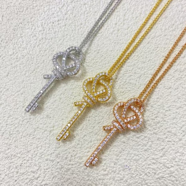 Classic Brand Tiffany Necklace New woven rope knot full diamond key necklace Factory Direct Sales Free Shipping 