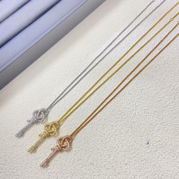 Classic Brand Tiffany Necklace New woven rope knot full diamond key necklace Factory Direct Sales Free Shipping