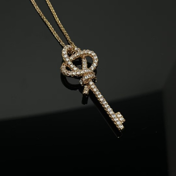 Classic Brand Tiffany Necklace New woven rope knot full diamond key necklace Factory Direct Sales Free Shipping