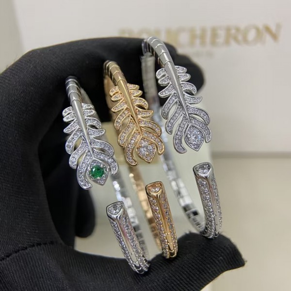 Classic brand Boucheron New Full Diamond Feather Bracelet Factory Direct Sales with Free Shipping
