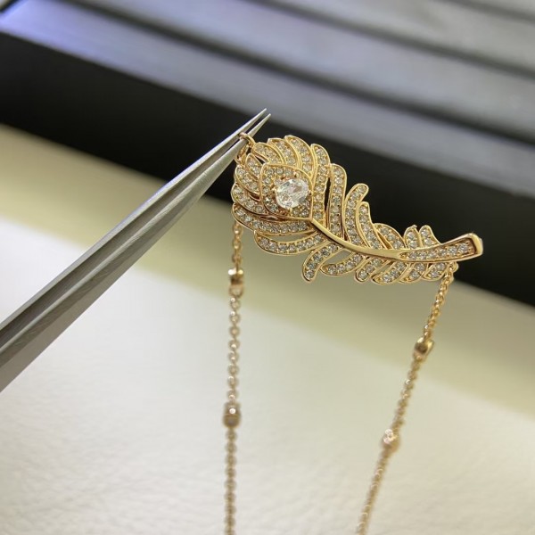 Classic brand Boucheron New Full Diamond Feather Necklace Factory Direct Sales with Free Shipping