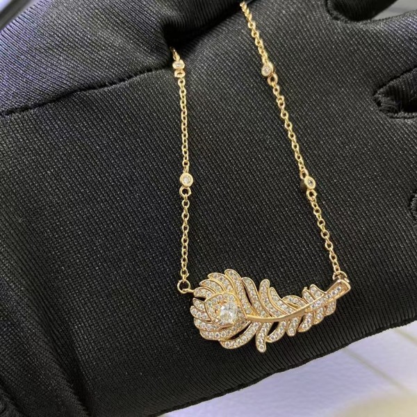 Classic brand Boucheron New Full Diamond Feather Necklace Factory Direct Sales with Free Shipping 