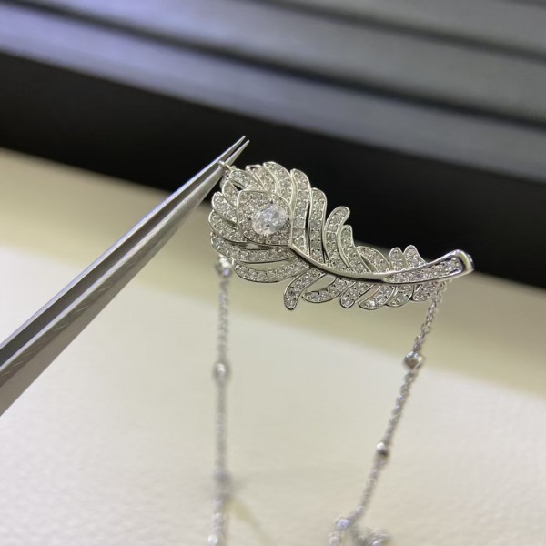 Classic brand Boucheron New Full Diamond Feather Necklace Factory Direct Sales with Free Shipping