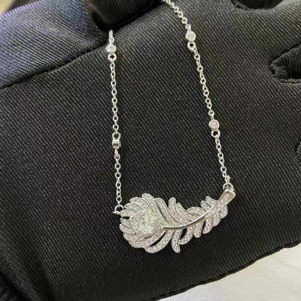 Classic brand Boucheron New Full Diamond Feather Necklace Factory Direct Sales with Free Shipping