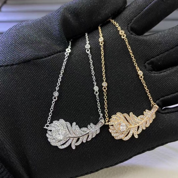 Classic brand Boucheron New Full Diamond Feather Necklace Factory Direct Sales with Free Shipping