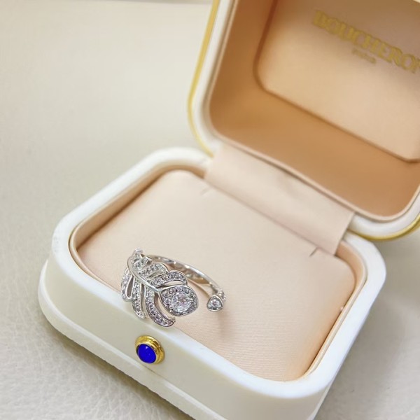 Classic brand Boucheron New Full Diamond Feather Ring Factory Direct Sales with Free Shipping 