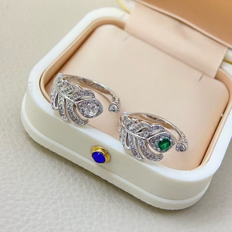 Classic brand Boucheron New Full Diamond Feather Ring Factory Direct Sales with Free Shipping