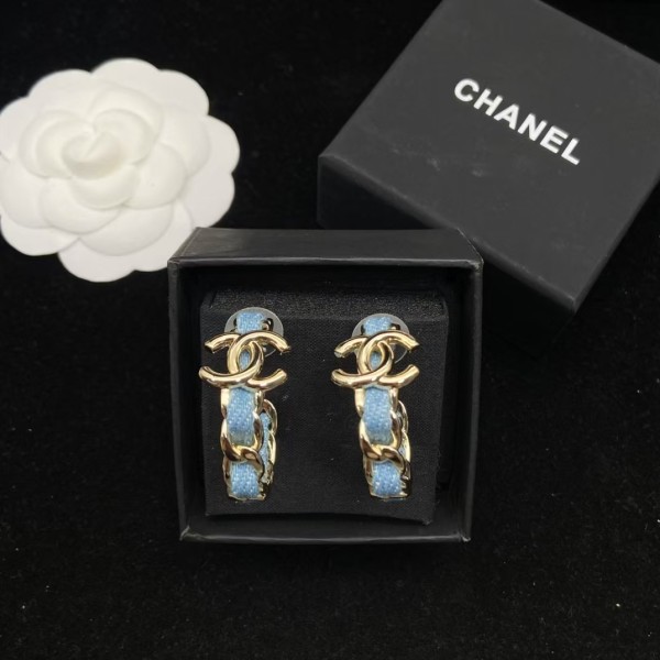 Classic brand Chanel earrings New denim blue double C earrings factory direct sales free shipping