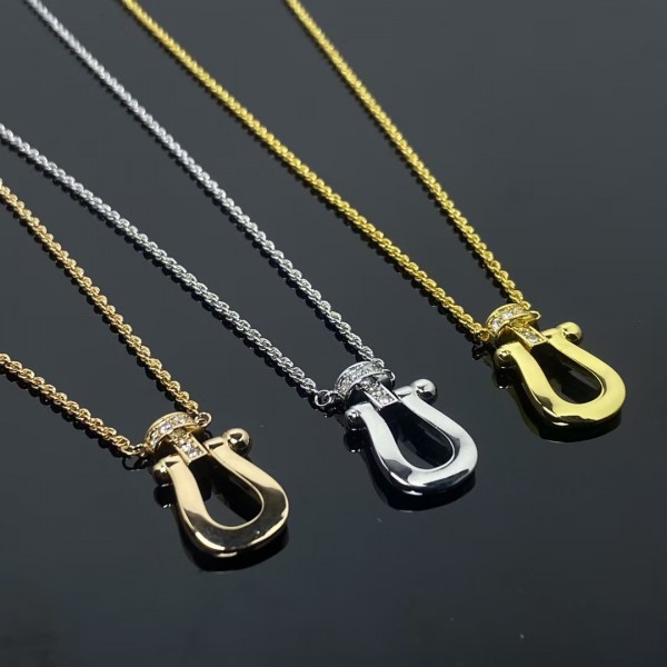 Light luxury brand FRED New Thick Chain Half Diamond Horseshoe Necklace Factory Direct Sales Free Shipping